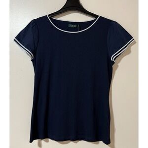 Ralph Lauren Top‎ Women's Size XL Blue Crew Neck Short Flutter Sleeves Old Money